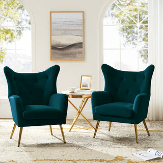 Tufted Accent Chair With Golden Legs, Teal