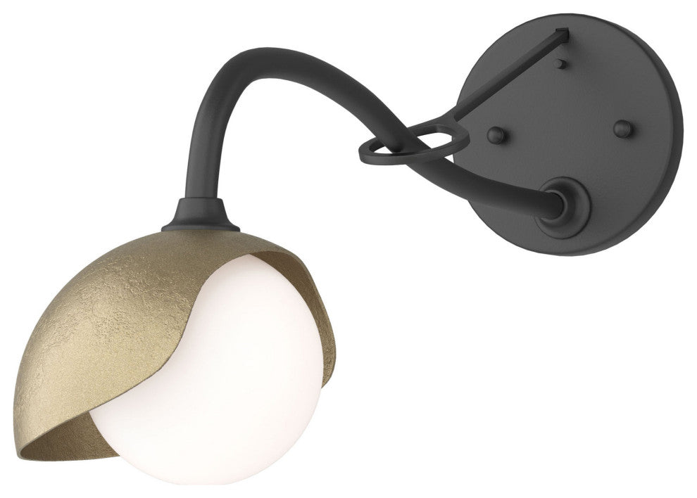 Brooklyn 1-Light Single Shade Sconce, Black, Soft Gold, Opal Glass