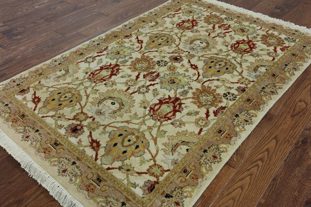 Floral Handmade Oriental Chobi Area Rug 4'x6', W2099