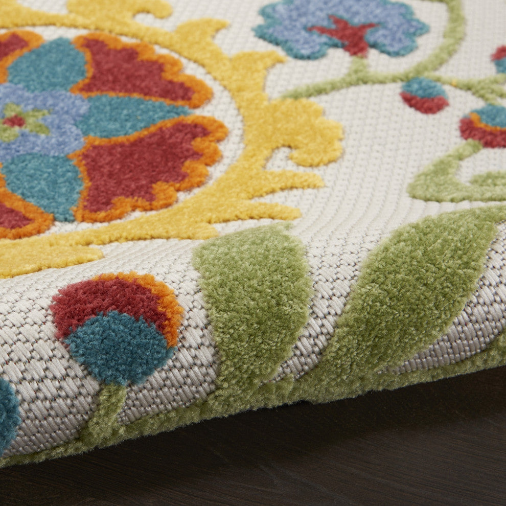 6 x 9 Ivory Multi Floral Indoor Outdoor Area Rug