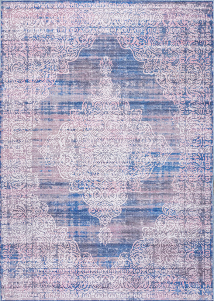 Regis Bohemian Medallion Machine Washable Indoor Area Rug, Blue, 5 X 8