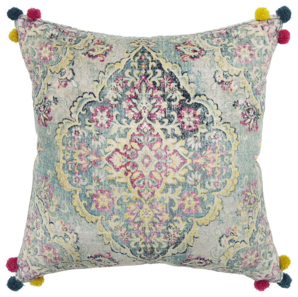 Blue Pink Medallion Decorative Throw Pillow