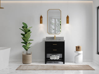 Parker 30" Single Sink Bath Vanity, Black 2" Piatra Gray
