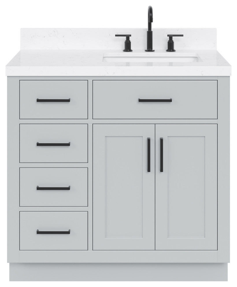 Ariel Hepburn 36" Right Offset Single Rectangle Sink Vanity, Carrara Quartz