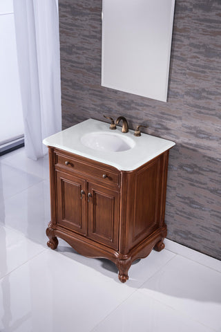 30" Single Bathroom Vanity, Teak Color With Ivory White Quartz