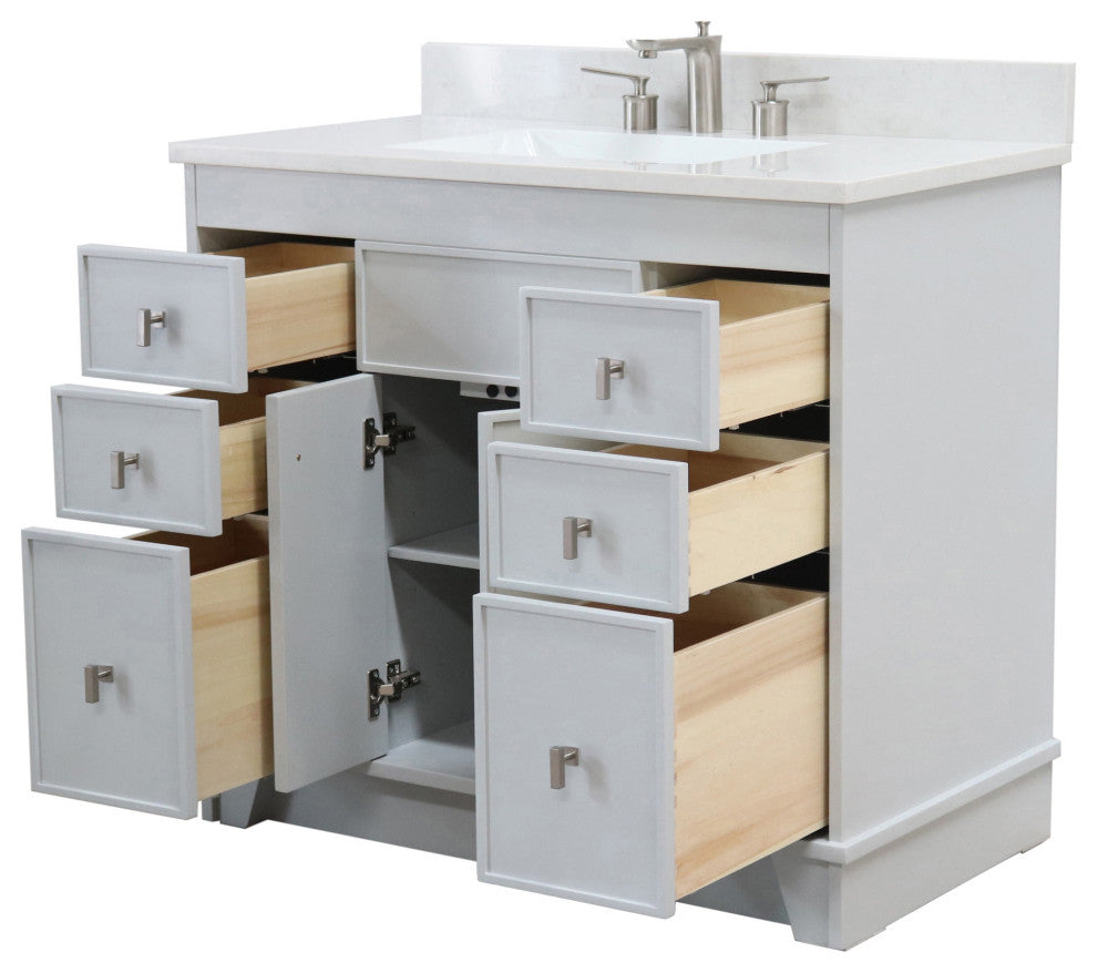 39" Single Sink Vanity, French Gray Finish With Engineered Stone Top