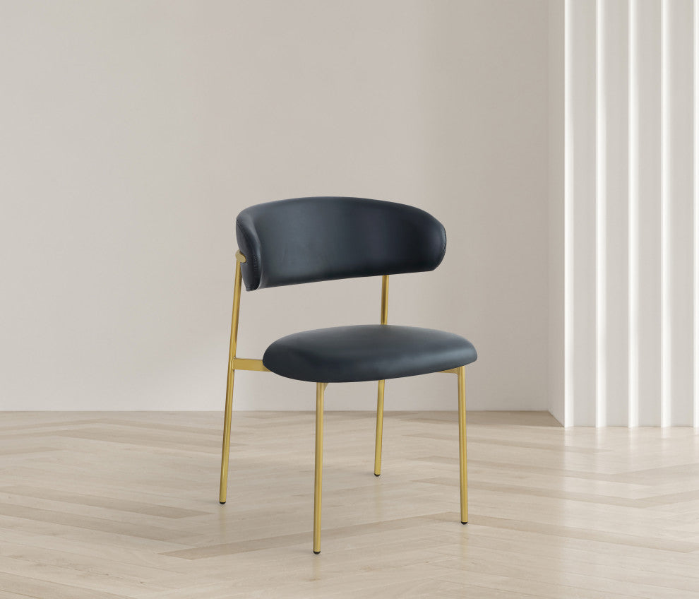 Lupita Vegan Leather Dining Chair, Set of 2, Black, Brushed Gold Finish