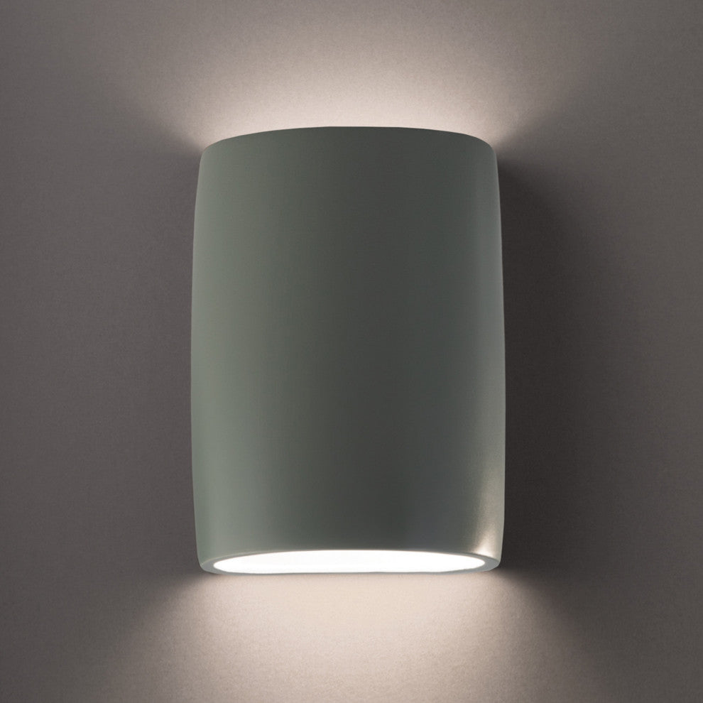 Ambiance ADA Outdoor Large Ceramic Wide Cylinder Wall Sconce, Pewter Green, LED