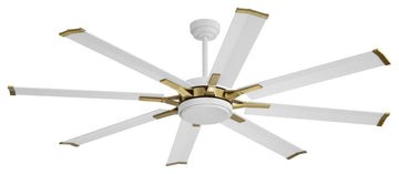 Modern Industrial 8-blade DC Motor Ceiling Fan with Remote Control, White/Gold, 72", Without Light