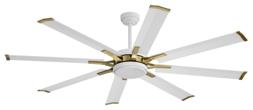 Modern Industrial 8-blade DC Motor Ceiling Fan with Remote Control, White/Gold, 72", Without Light