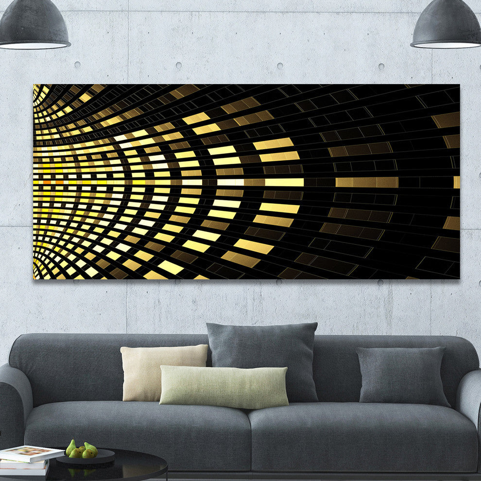 Abstract Fractal Gold Square Pixel, Oversized Abstract Canvas Art Print, 60x28
