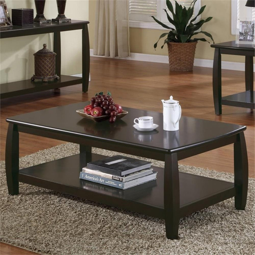 Coaster Dixon Wood Rectangular Coffee Table with Bottom Shelf in Cappuccino