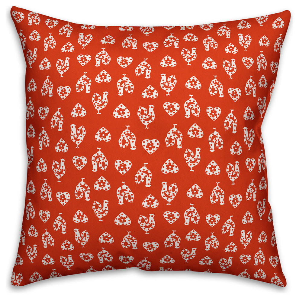 Red Rooster Pattern Throw Pillow Cover, 18"x18"