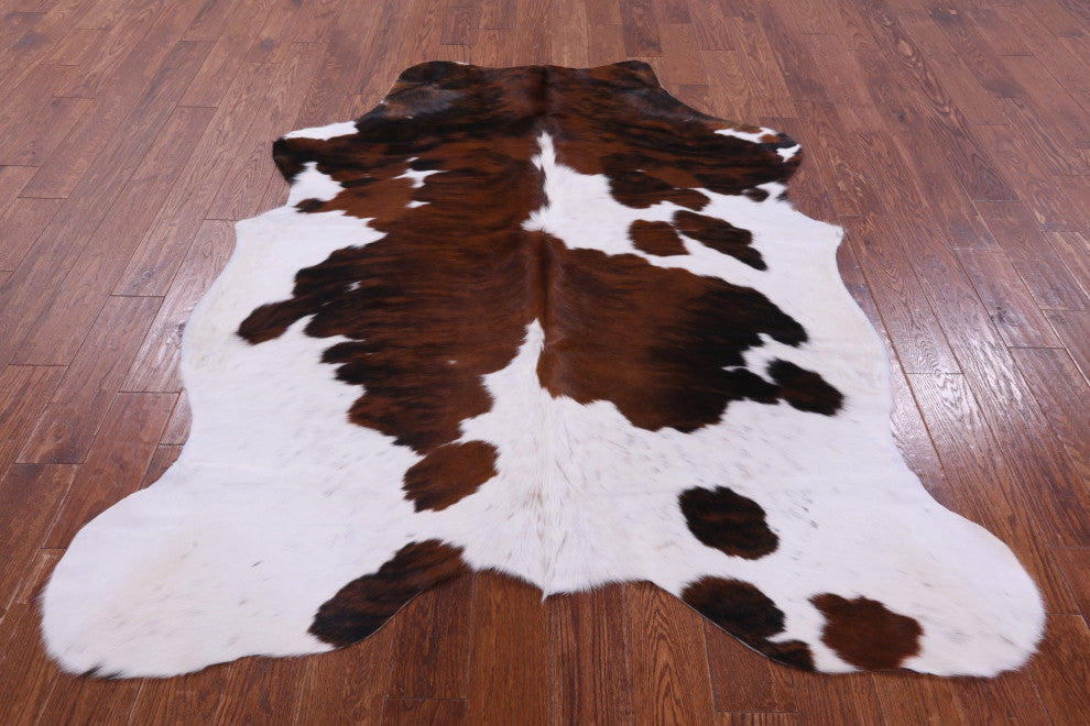 6' 8" X 5' 7" Brown and White Natural Cowhide Rug C1812
