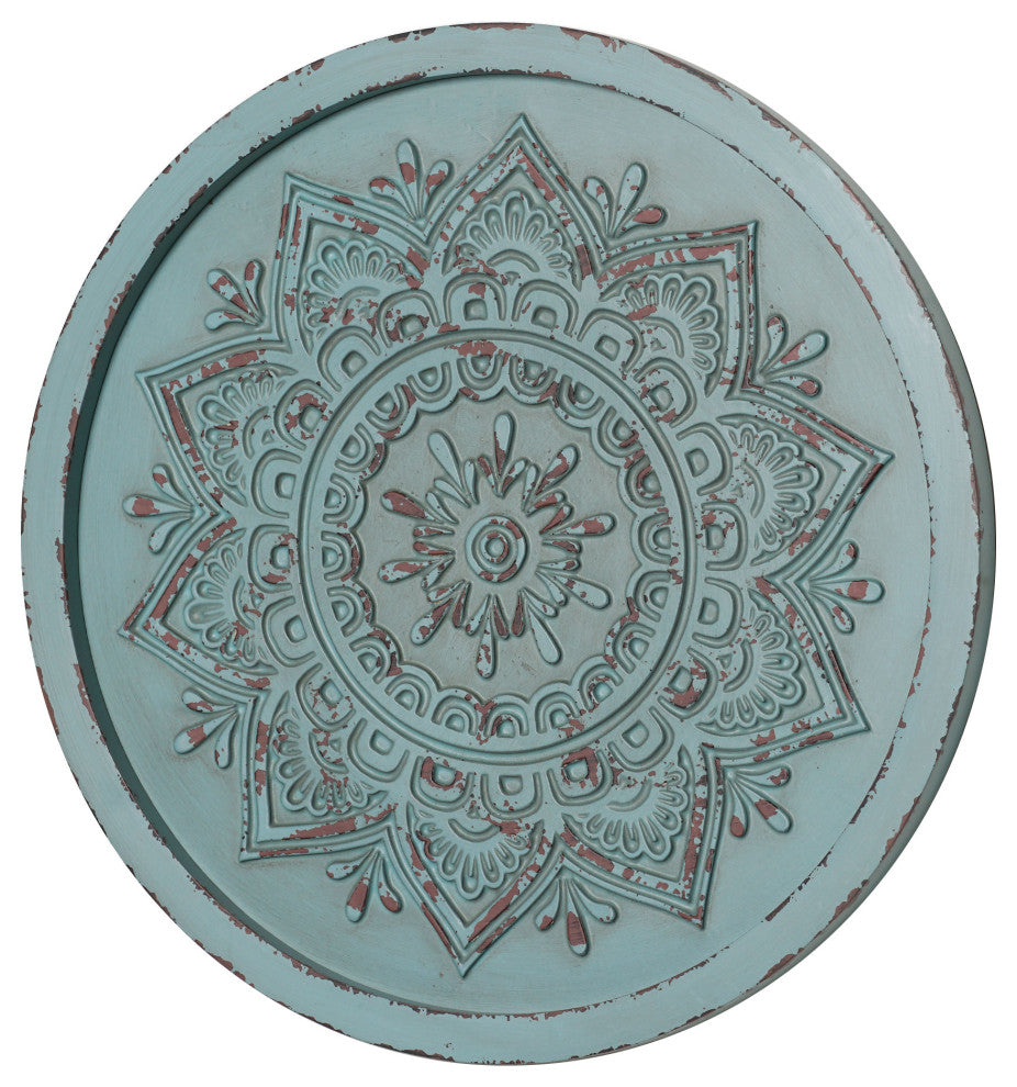 American Art Decor Boho Rustic Farmhouse Wood Framed Wall Medallion - Turquiose