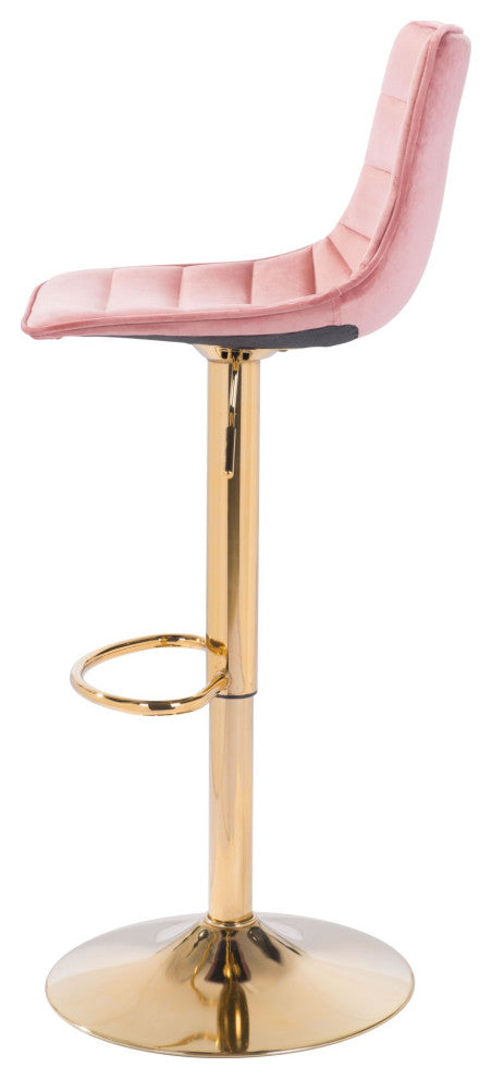 Bar Stool Chair Barstool, Steel Metal, Fabric, Pink, Gold, Kitchen Cafe Bistro