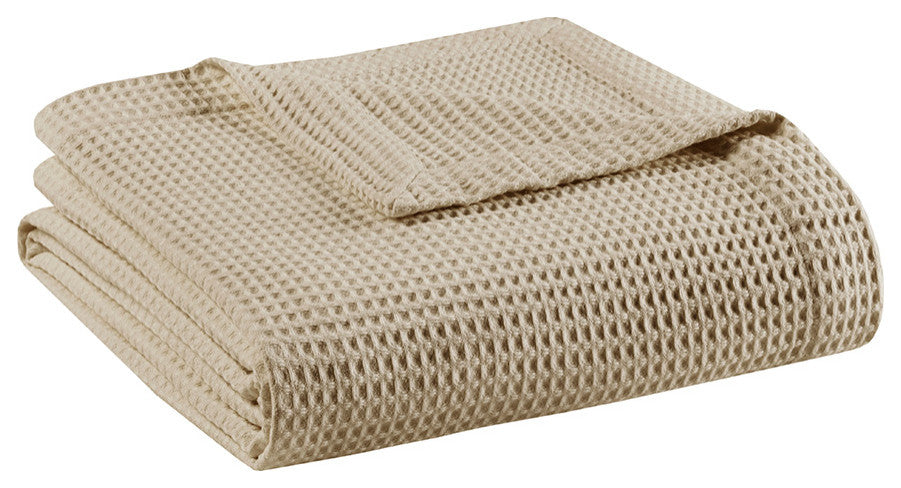 Beautyrest Cotton Waffle Weave Bedding Blanket, Khaki