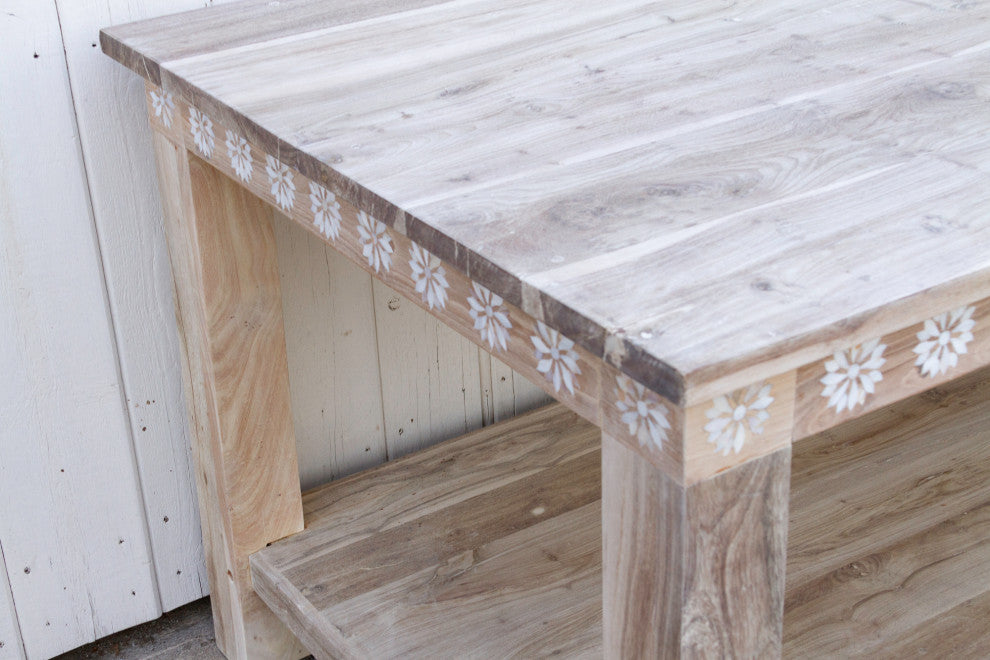 Bleached Teak Mother of Pearl Blossom Table