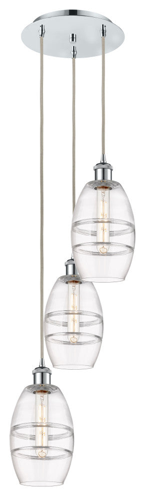 Ballston-Vaz 3-Light 13" Cord Pendant, Polished Chrome, Clear