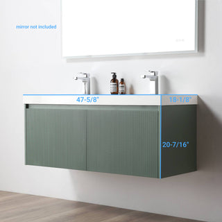 Floating Bathroom Vanity with Sink, Wall Mounted Vanity, Green, 48" W/ Double Sinks