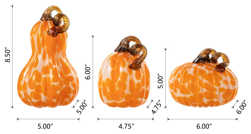 3-Piece Set Orange Glass Pumpkin & Gourd