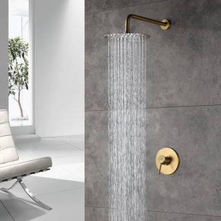 CASAINC 10" Round Wall Mounted Rainfall Luxury Shower System Kit, Brushed Gold