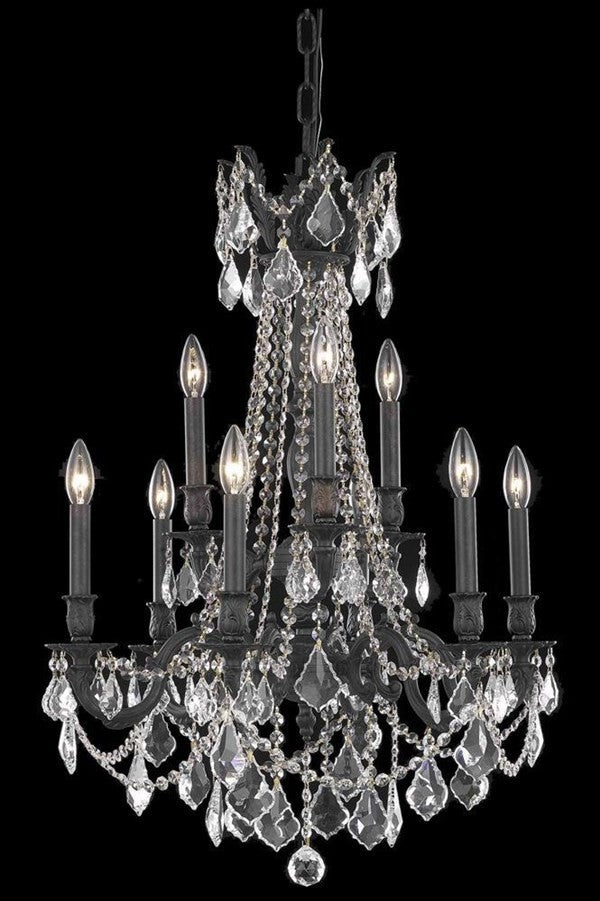 Elegant Rosalia Dining Room Light, Dark Bronze Finish With Royal Cut Crystal