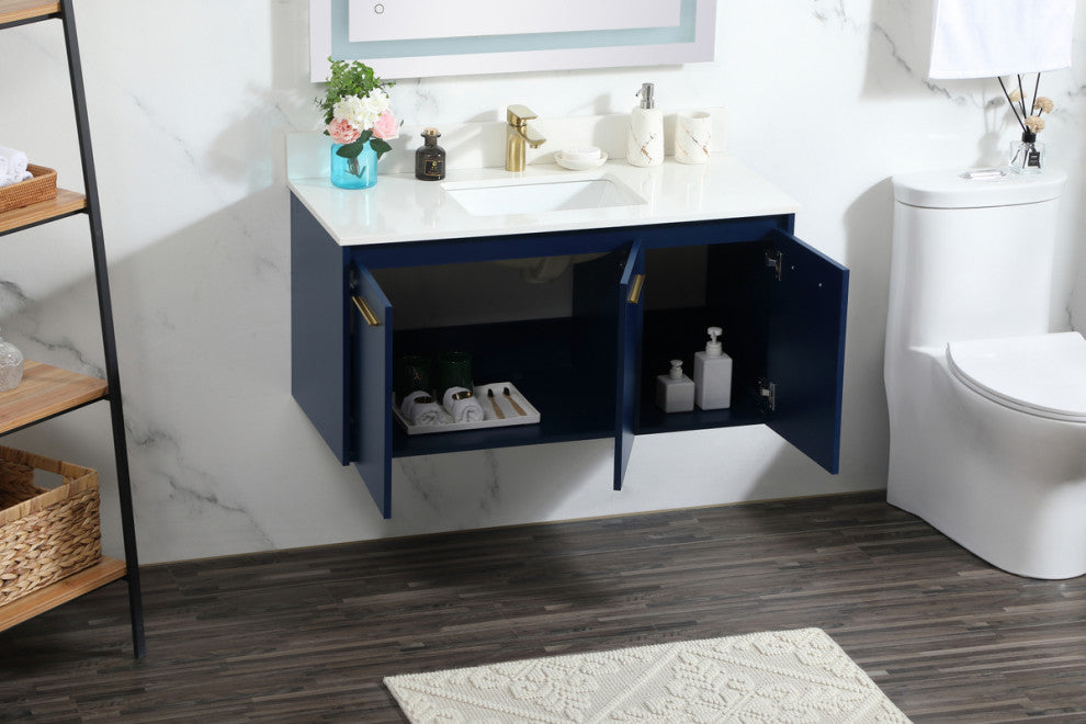 Home Living 40" Single Bathroom Vanity, Blue With Backsplash