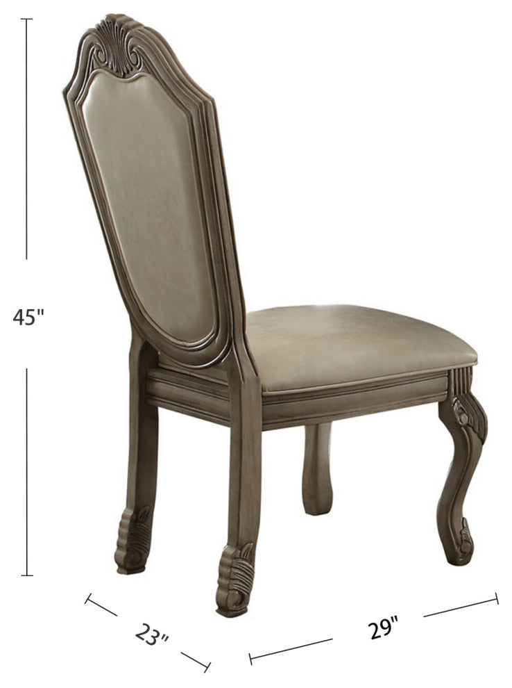 Set of 2 PU Upholstered Side Chair, Antique White Finish