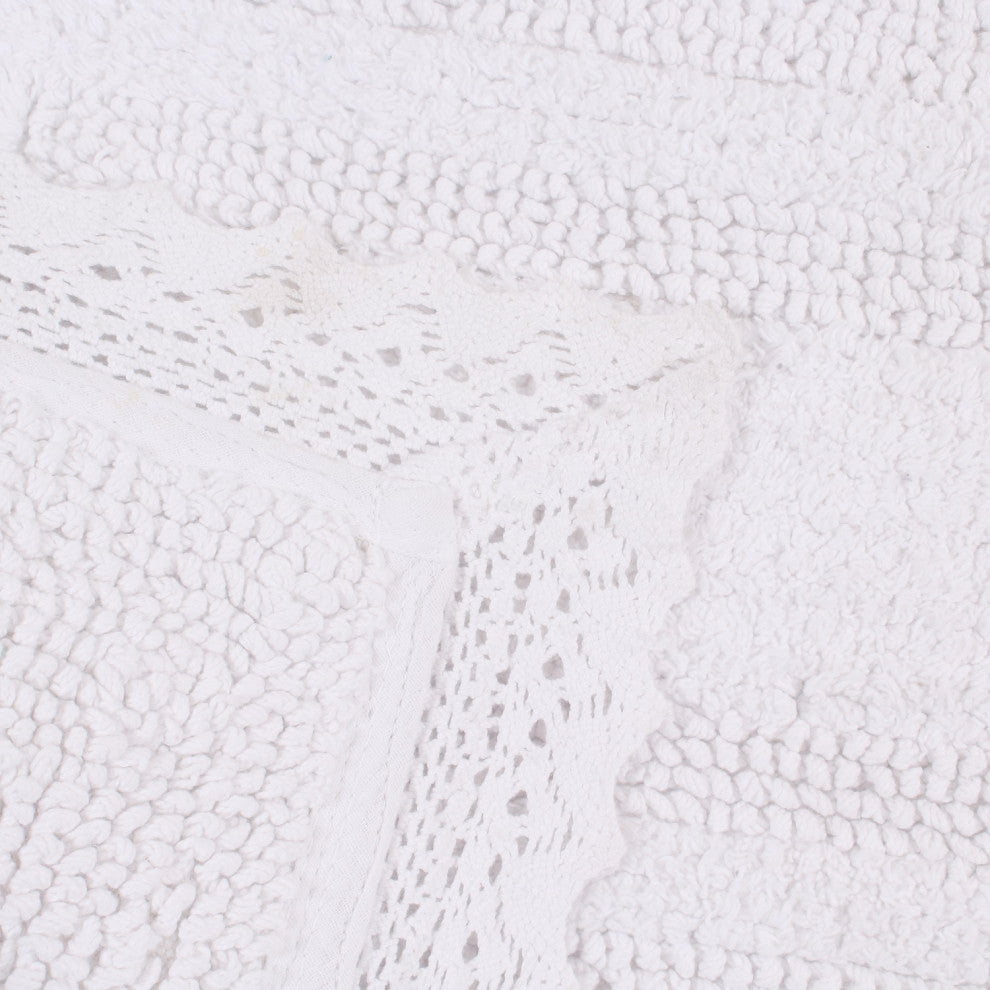 Opulent Reversible 100% Cotton Bath Rug Set, 3 Pcs Set with Runner, White