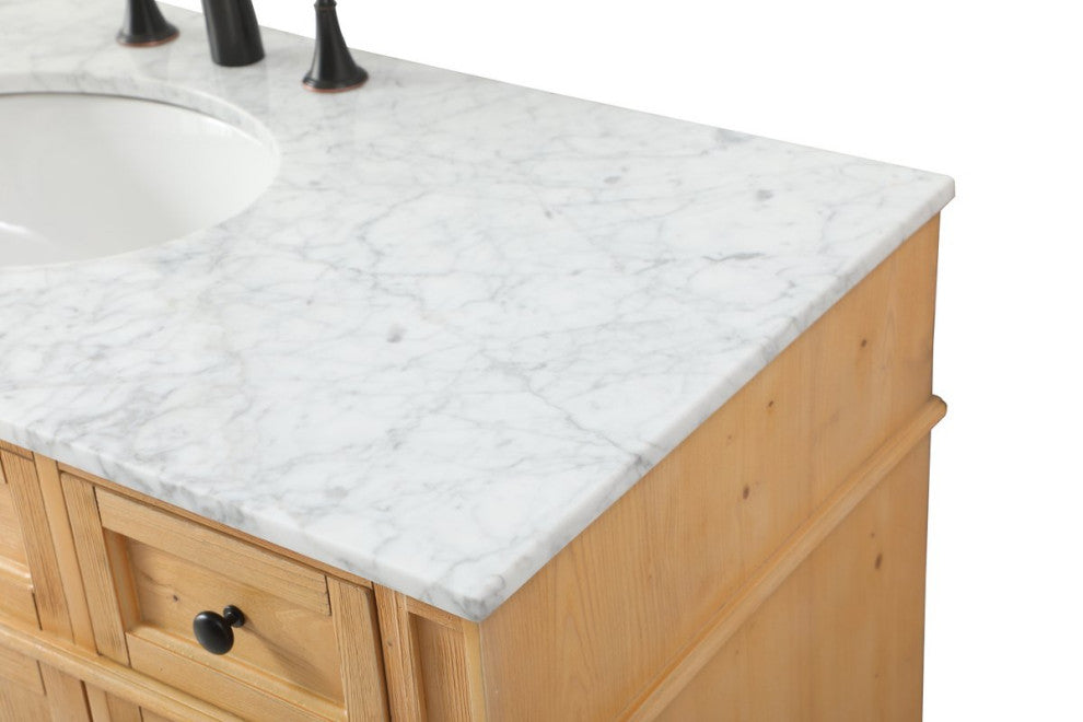 Home Living Vanity with Carrara White Marble Countertop, Natural Wood, 48", Single Sink