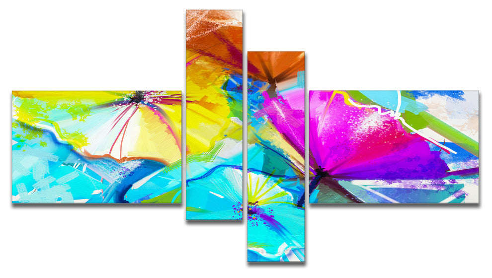 Abstract Spring Flowers Still Life, Large Floral Wall Art, 60"x32", 4 panels