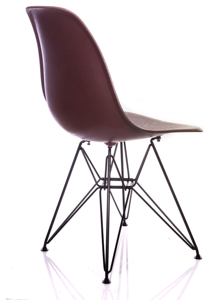 Nature Series Brown Wood Grain DSR Mid-Century Modern Chair, Black Steel Leg