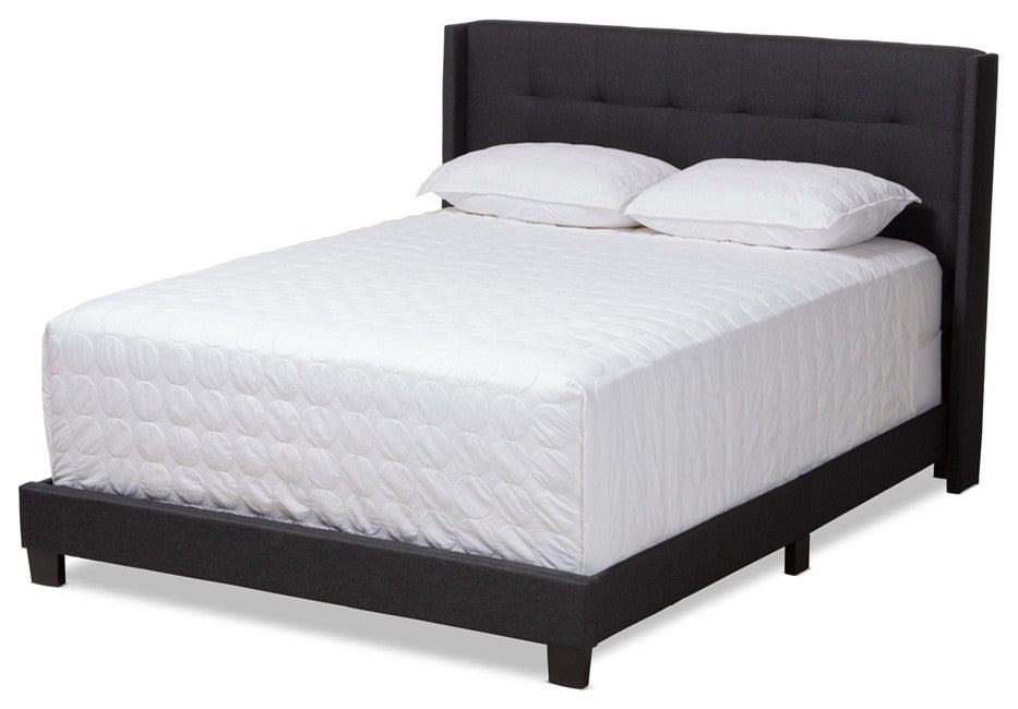 Modern Charcoal Gray Fabric Upholstered King Size Bed