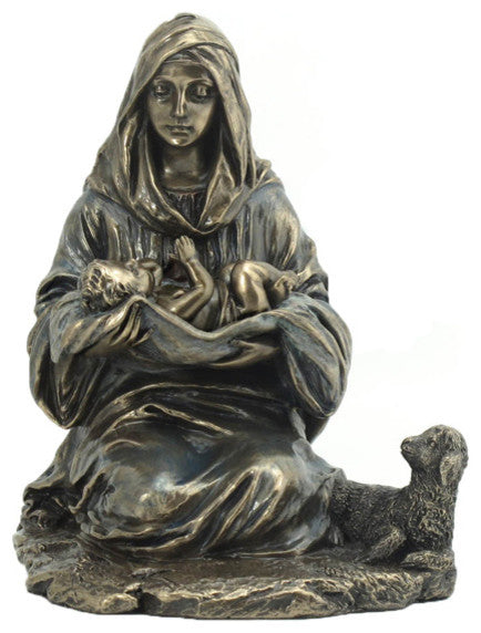 Mary Holding Baby Jesus With Lamb Aside, Religious Statue