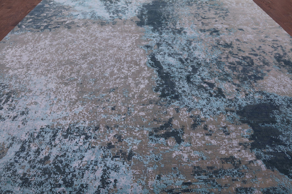 Modern Hand Knotted Wool and Silk Rug 12' 0" X 18' 3" Q7117