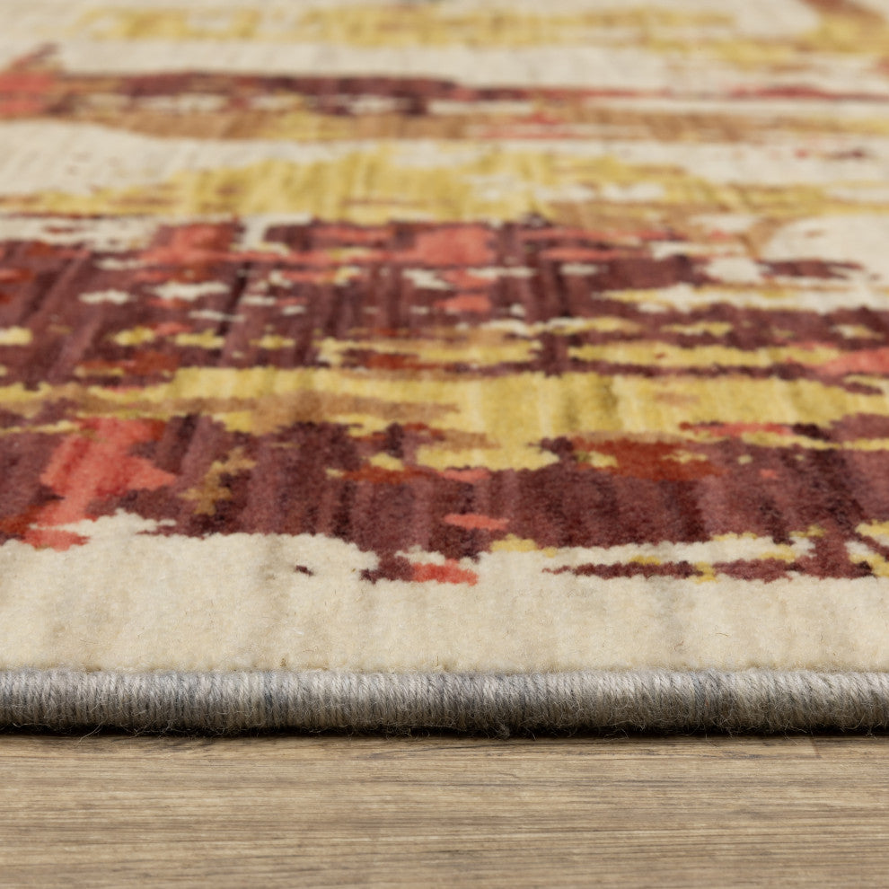 Saturn Distressed Abstract Beige/Multi Wool Blend Area Rug 6'7" x 9'6"