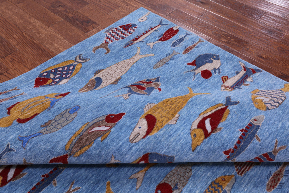 8' 1" X 10' 2" Gabbeh Fish Design Hand-Knotted Wool Rug - Q13695
