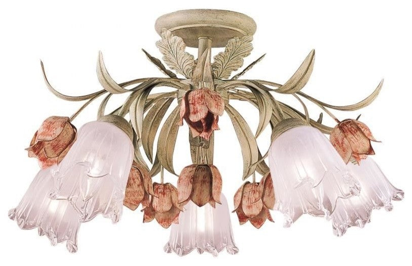 Crystorama Southport Sage/Rose Wrought Iron Floral Semi Flush Mount