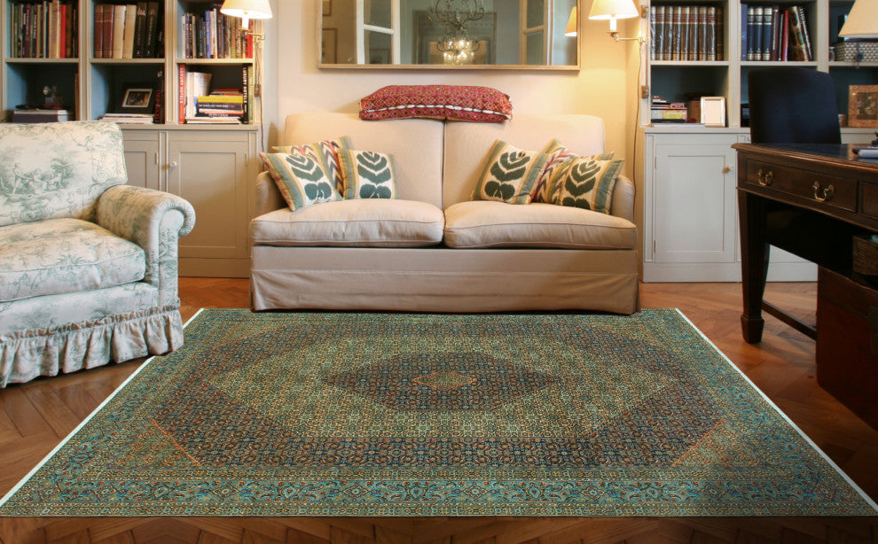 Super Vintage Distressed Qahhar Ivory/Navy Rug, 6'4 x 9'10