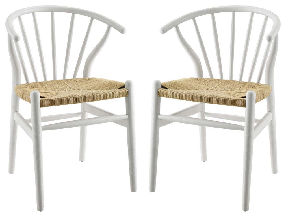 Side Dining Chair, Set of 2, Wood, White, Modern, Bistro Restaurant Hospitality