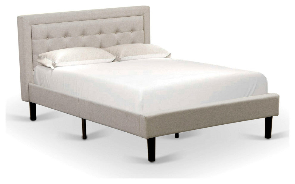 2-Pc Platform Full Size Bed Set, 1 Wood Bed Frame, Nightstand Mist Beige Fabric