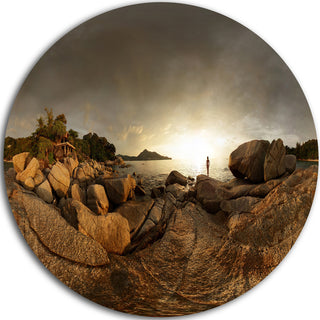 Brown Rocky Forest Panorama, Landscape Round Wall Art, 36"