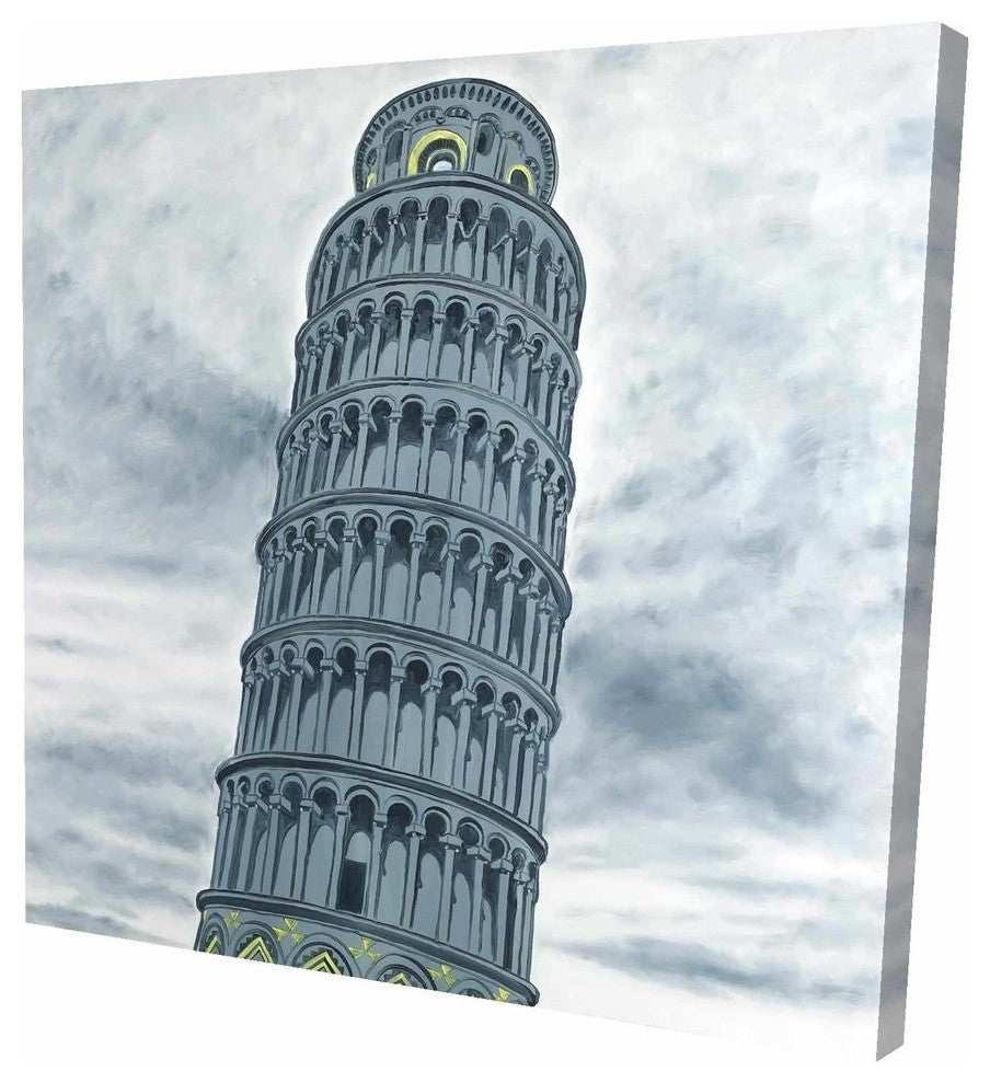 Outline of Tower of Pisa In Italy, Fine Art Gallery Wrapped Canvas, 24"x24"
