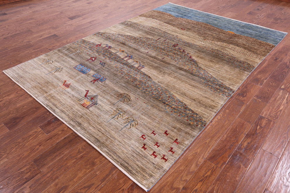 6' 7" X 9' 7" Hand-Knotted Persian Gabbeh Tribal Wool Rug Q9757