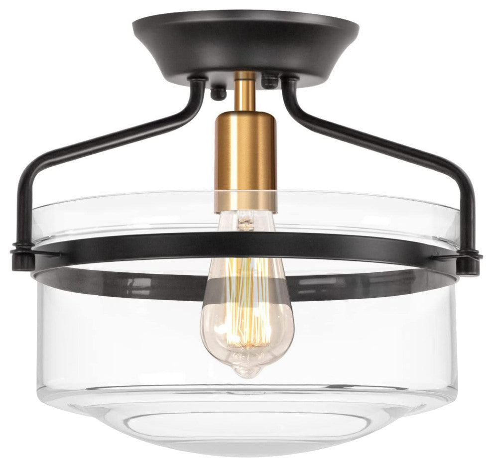 Industrial Semi Flush Mount Ceiling Light Fixture, Farmhouse, Black