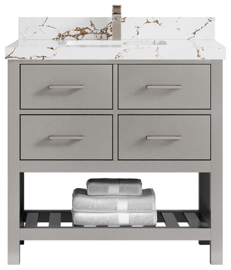 Parker 36" Single Sink Bath Vanity, Elephant Skin Gray 2" Viola Brown