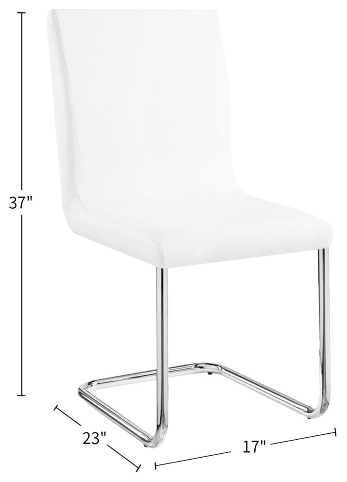 Dn00733 Side Chair, Set of 2, White Pu and Chrome Finish, Palton