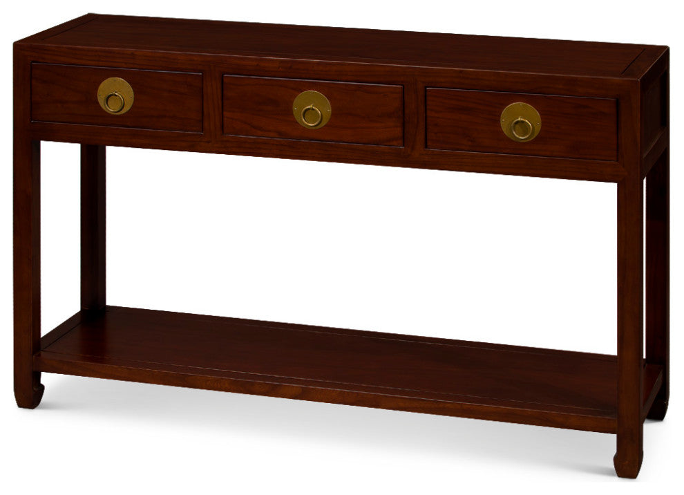 Mahogany Elmwood Chinese Ming Console Table with 3 Drawers and Shelf