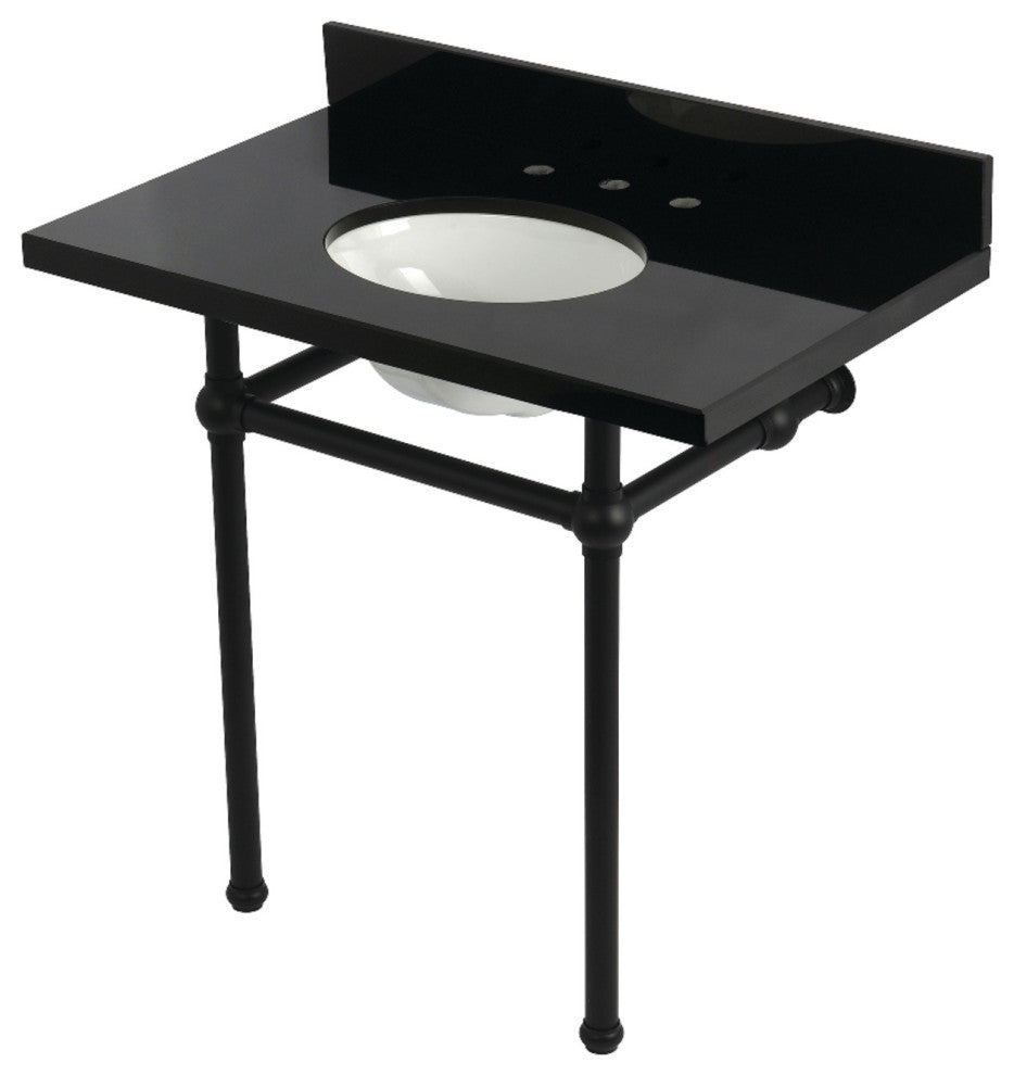 KVPK36KB0 36" Black Granite Console Sink with Brass Legs